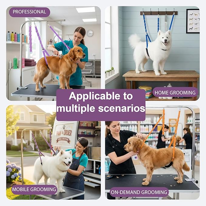 Dog Grooming Loops Supplies Pet Dog Grooming Belly Straps Belly Band Black Solf Comfrotable & Adjustable Grooming Tools for Grooming Tables Arms Ideal for Groomers (Black)