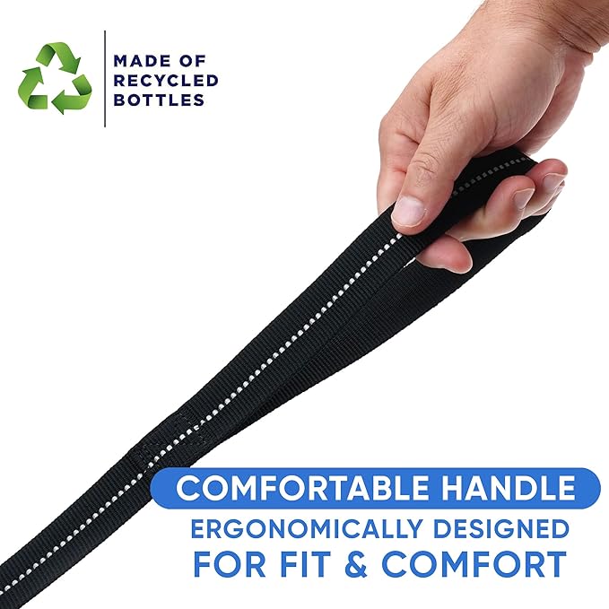 Pawtitas 6 FT Recycled Dog Leash with Reflective Stitched Thread Stitched on Side| Medium Reflective Dog Leash Made from Plastic Bottles Collected from Oceans – Black 6 ft Dog Leash