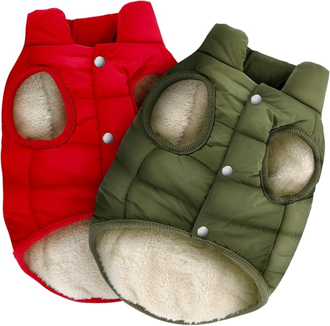 Syhood 2 Pieces Dog Jacket 2 Layers Fleece Lined Dog Jacket Warm Soft Windproof Small Pet Coat for Winter Cold Weather(M,Red,Green)