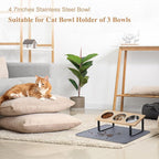 Stainless Steel Raised Cat Food Bowl for 3 Bowls, 4.7-Inch Replaceable Cat Bowl, 3 Pack （Only fit 4.7 inch 3 Bowls）