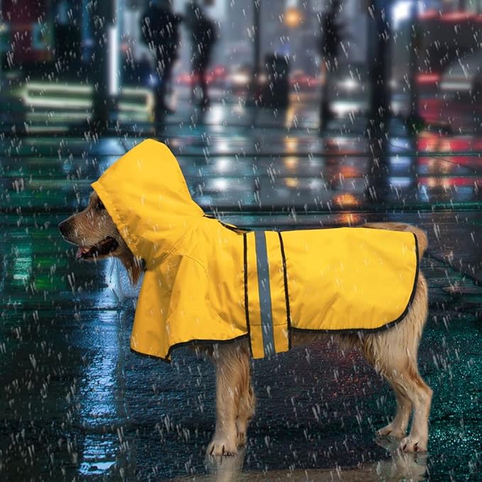 Candofly Dog Raincoat, Waterproof Dog Coat Reflective Dog Rain Jacket with Harness Hole, Hooded Pet Ponch Slicker for Large Dogs (XX-Large, Yellow)
