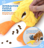 Squeaky Plush Dog Toy for All Breeds, Multifunctional Goose Dog Toy with Honking Sound, Crinkle Paper, Treat Pocket, Durable Soft Stuffed Animal for Chewing, Cuddling, Interactive Play (Yellow)
