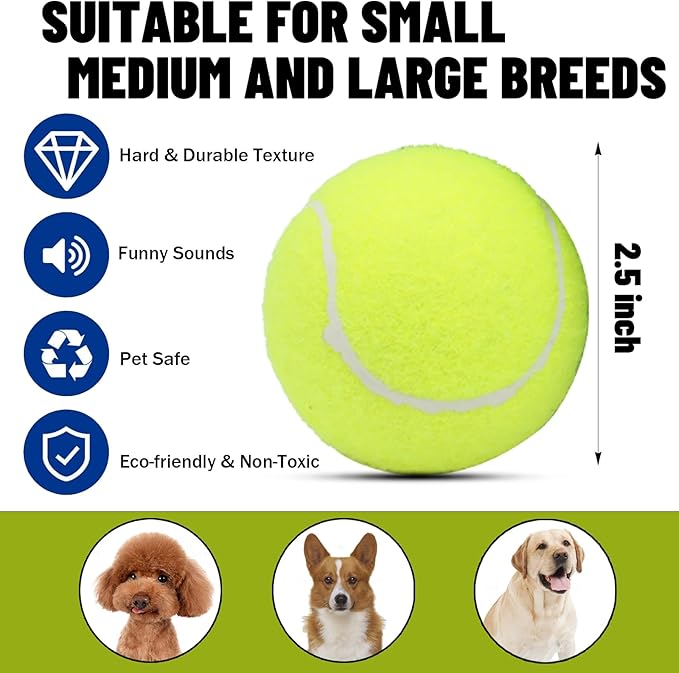 Magicorange Dog Tennis Balls,90 Pack 2.5 inch Floatable Squeaky Tennis Balls for Fetch Exercise, Natural Rubber Squeaky Dog Ball Training Safe (Yellow, 2.5inch)