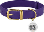BRONZEDOG Leather Dog Collar with Metal Buckle Durable Basic Pet Collars for Small Medium Large Dogs (19-21 Inch (Pack of 1), Purple & Gold Buckle)