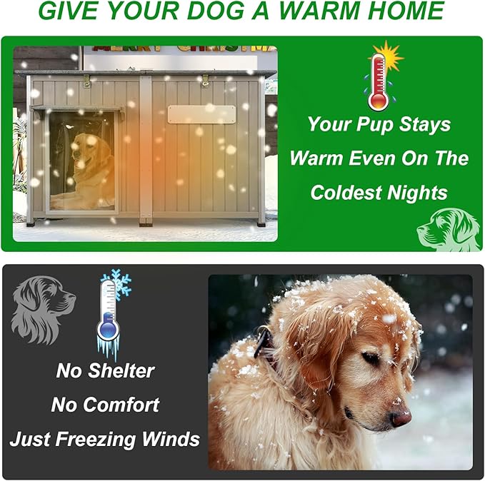 Large Dog House Outdoor Weatherproof XL Dog House Wooden with Adjustable Vent Window, Chew-Proof Iron Frame, Removable Floor, Easy Assembly for Medium to Large Dogs(55" L x 33" W x 35" H)