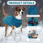 IDOMIK Warm Dog Coat with Harness, Waterproof Reflective Dog Jackets for Small Medium Large Dogs, Fleece High Collar Winter Jacket with Zipper, Pet Winter Snowsuit Clothes for Cold Weather,Blue XL