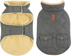 Queenmore Dog Winter Coat - Fleece Jacket, Waterproof Cold Weather Clothes, Thick Warm Cotton Padding, Easy On Storage Pockets (Grey, X-Large)
