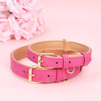 Leather Dog Collar for Small Medium Large Dogs, Soft Padded Dog Leather Collar with Heavy Duty Gold Buckle, Durable & Comfortable for Medium Dogs Daily Walking (Hot Pink, M)
