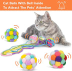 Retro Shaw 6Pcs Cat Toys Balls, Wool Yarn Cat Ball with Bell Inside, Interactive Kitten Toys for Indoor Cats Kitty Chew Kick, Colorful Soft Fuzzy Pet Toy Ball with String