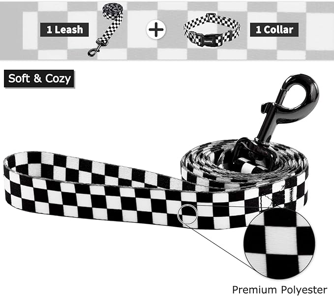 Ihoming Puppy Collar and Leash Set for Daily Outdoor Walking Running Training, Chess Board Design for Extra Small Boys Girls Dogs Cats Pets, XS-Up to 10LBS