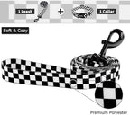 Ihoming Dog Collar and Leash Set for Daily Outdoor Walking Running Training, Chess Board Design for Large Boys Girls Dogs Cats Pets, L-Up to 80LBS