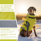 QBLEEV Warm Dog Coat for Medium Dogs, Waterproof Dog Winter Jacket with Built-in Harness & Reflective, Snowproof Warm Coat with Zip Closure, Windproof Neck Drawcord Snow Jackets, Green, L