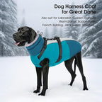 SUNFURA Large Dog Coat with Harness Built in, Warm Dog Jacket Waterproof Pet Winter Coat Snowsuit for Cold Weather, Reflective Fleece Jacket for Large Dogs, Border Collie, Turquoise XL