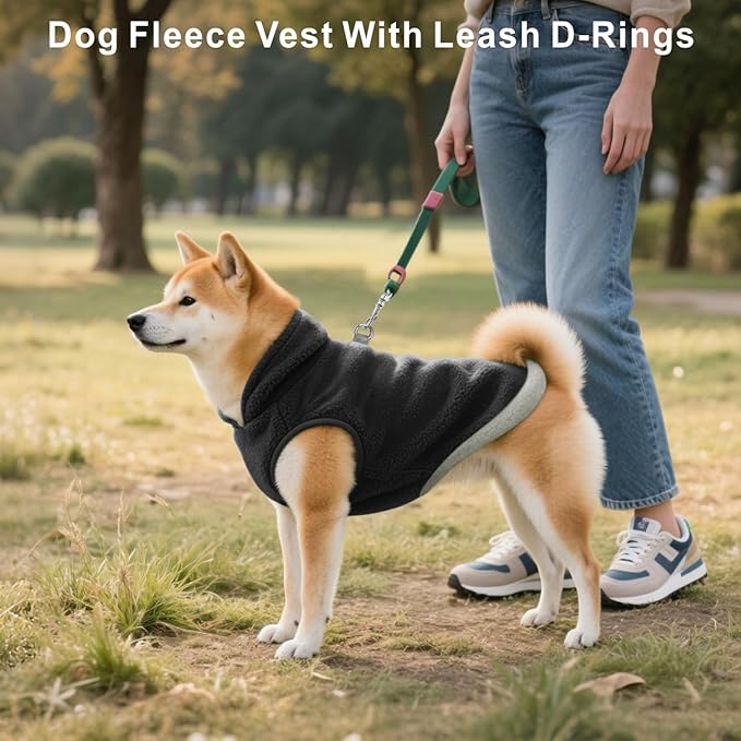 Idepet 2 Pack Dog Fleece Vest Sweater Warm Pullover Jacket with D-Ring Leash Reflective Winter Coat Hoodie for French Bulldog Pug Chihuahuas Yorkies Dachshunds(Black&Blue,XX-Large-French Bulldog)