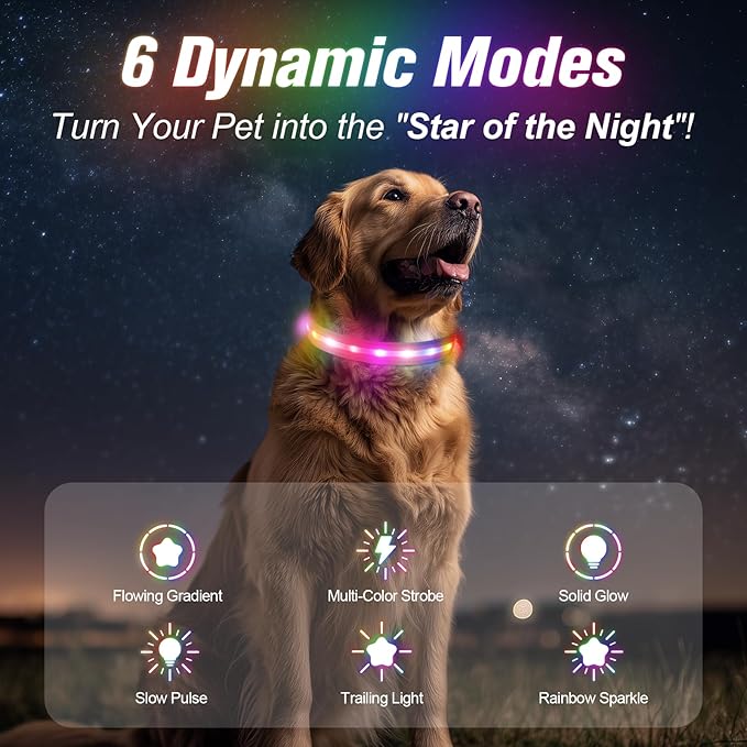 LED Dog Collar, Light Up Dog Collar, USB Rechargeable - Brightest Dog Lights for Night Walking, 6 Light Modes, Adjustable for Dog Safety(Large, Candy Pink)