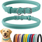 CollarDirect Rolled Leather Dog Collar, Soft Padded Round Puppy Collar, Handmade Genuine Leather Collar Dog Small Large Cat Collars 13 Colors (15-19 Inch, Mint Green Smooth)
