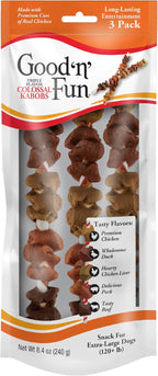 Good 'n' Fun Triple Flavor Colossal Kabobs, 3 Count, Treat Extra-Large Dogs to Long-Lasting Rawhide Chews