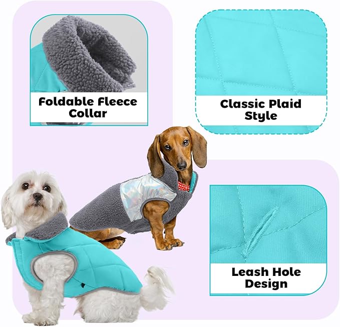 EMUST Dog Jacket, Warm Reversible Dog Winter Coat with Fleece Lining, Thick Plush Puppy Coats, Grey, XL