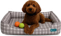 Orthopedic Bolster Dog Bed – CertiPUR-US Foam, Recycled Polyester Canvas, Washable Cover, Anti-Slip Bottom, Large, Grey Plaid – Stylish Designer Dog Sofa