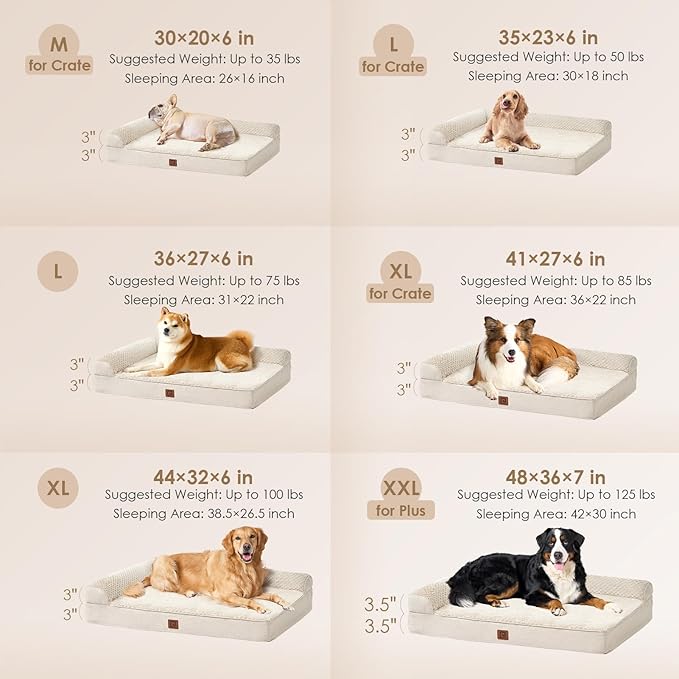 EHEYCIGA Memory Foam Dog Bed XXL, Giant Dog Bed Orthopedic with Washable Removable Cover, Waterproof Pet Bed Couch for Jumbo Dogs, 48x36x7 Inches, Beige