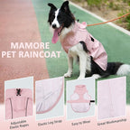 Waterproof Dog Raincoat, Adjustable Lightweight Dog Rain Jacket with Reflective Strip Leash Hole for Small Medium Large Dogs (Pink, XX-Large(55-77lb))