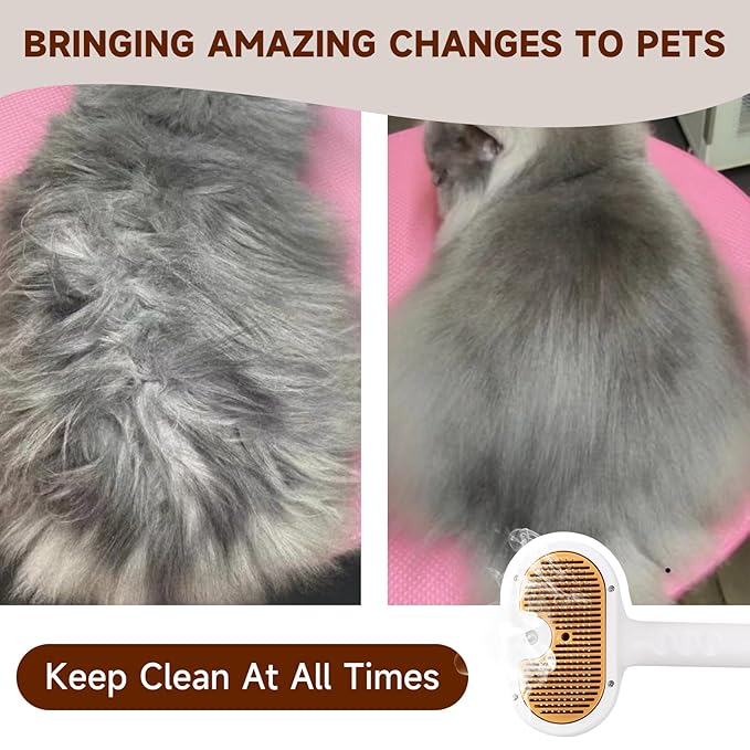 Steam Brush for Dog & Cat – 3-in-1 Pet Spray Hair Removal Comb – Pet Grooming & Shedding Steam – Includes Waterless Shampoo – Water Brush for Long & Short Haired Pets – Defur Spritz Comb