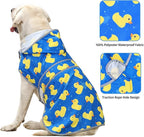 Dog Rain Coat for Large Dogs Waterproof Hooded Rain Jacket with Reflective Strips Leash Hole & Poncho Adjustable Fit (ShinyDuck,XXL)