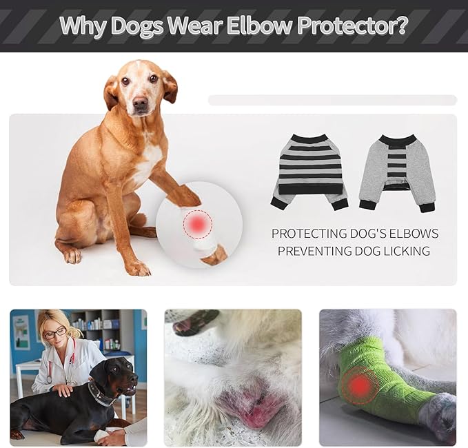 FUAMEY Dog Recovery Sleeve with Elbow Protector,Dogs Shirt Stop Licking Joints,Pet Long Sleeve Suit Protecting Dog's Front Leg Arm Wounds Cover Skin Conditions Black Stripes S