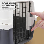 MoNiBloom 18-Inch 2-Door Top Loading Cat Carrier, Plastic Dog Crate Hard-Sided Dog Travel Carrier for Small Dogs and Cats, Ventilation and Security Lock Design for Pets up to 10 lbs (Grey)