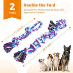 LOOBANI Dog Rope Toys for Aggressive Chewers - 2 Packs Replacement Interactive Chew Toy for Pet Grinding Teeth, Tug of War Toy for Small Medium Large Breeds(Purple Blue)