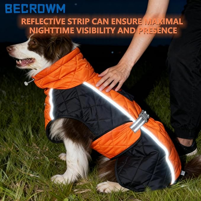 Dog Coat Dogs Winter Coat- Fleece Lined,Water-Resistant,Convertible Collar,Back Reflective Strip&Easy to Wear for Outdoor Walking Dog-Jacket(Orange, XX-Large)