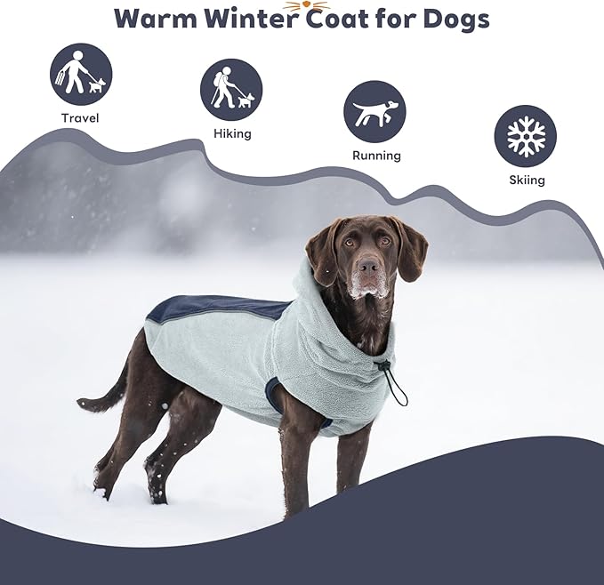 IECOii Great Dane Fleece Dog Sweater, Extra Large Dog Sweater with Leash Hole, Flexible & Good Stretchy Fit for Giant Breeds, Warm Turtleneck Sweatshirt Vest for Big Dogs, Machine Washable, Blue, 4XL