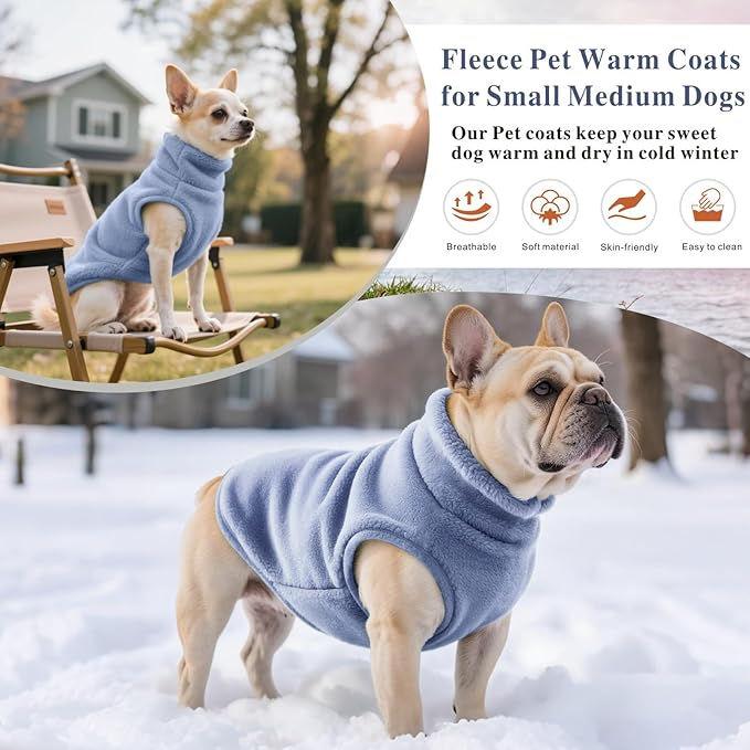 Idepet Dog Fleece Vest Sweater Zip Up Warm Pullover Dogs Jacket with D-Ring Leash Winter Cold Weater Coat Pet Sweatershirt Clothes Hoodie for Small Medium Dogs Boy Girl(Sky Blue,S)