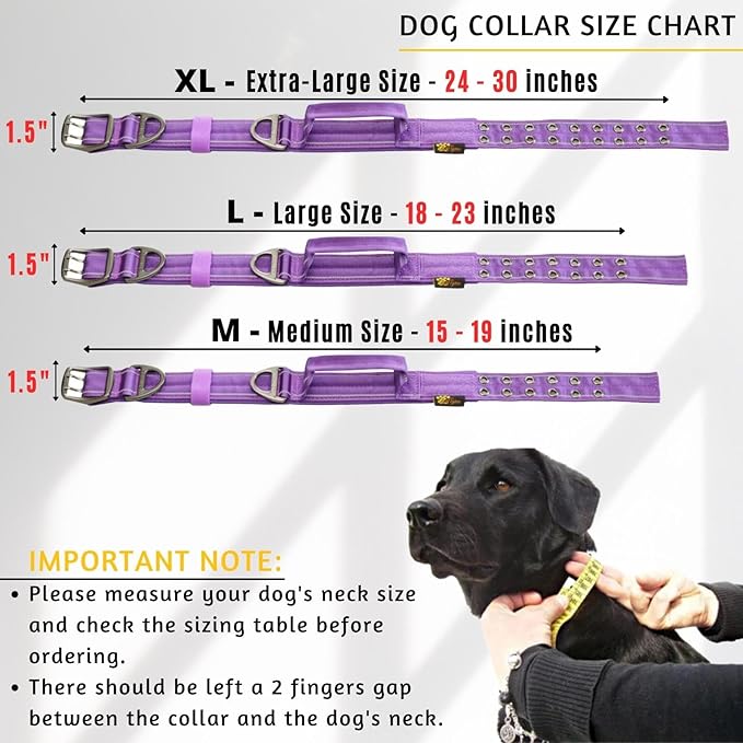 ADITYNA Heavy Duty Dog Collar for Large Dogs - Reflective Purple Collar with Handle for Training, and Walking - Wide, Thick, Tactical, Soft Neoprene Padded