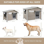 Outdoor Dog House with Chew-Proof Iron Frame, Wooden Dog Kennel Weatherproof，Removable Floor, Adjustable Vent Window, Easy Assembly for Medium and Small Dog, 30" L x 21" W x 24" H