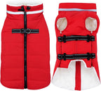 Dog Coat with Harness Built-in, Waterproof Reflective Fleece Lined - Warm Windproof Winter Jacket with Back Zipper, Cold Weather Snow Dog Coats - Red - L