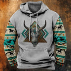 HOTYD Mens Western Aztec Sweatshirts Long Sleeve Fall Fashion Drawstring Pullover Vintage Graphic Cowboy Hoodie for Men