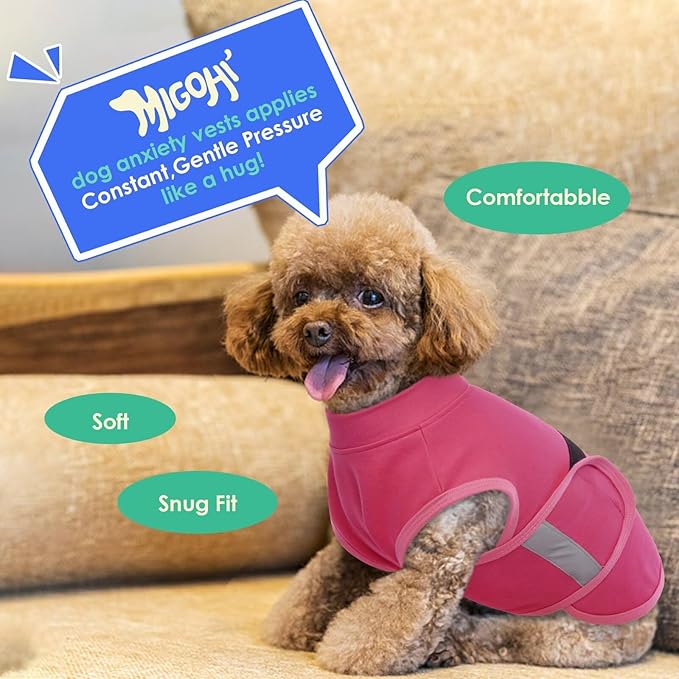 MIGOHI Dog Anxiety Relief Coat,Comfort Anxiety Vest for Dogs,Adjustable Anxiety Calming Wrap for Fireworks,Thunderstorms,Travel, Separation, Dog Anxiety Jacket for Small Dogs,XS,Rosered
