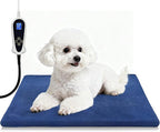 Bestio Cat Heating Pad, 22×18 in Heating Dog Bed Suitable for Medium and Small Pets, Adjustable Thermostat+Constant ON Function with Plush Cover - Blue