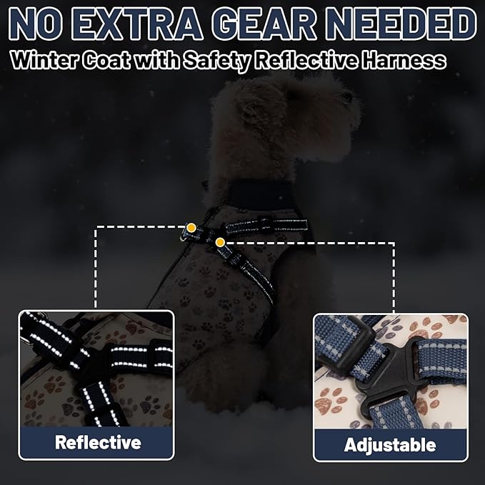 Dog Winter Coat for Small & Medium Dogs (Up to 31lb), Waterproof Dog Coat with Harness, Puppies Windproof Puppy Puffer Jacket, Snowsuit for Dachshund,Frenchie, Corgi (Paw Blue, XLarge)