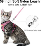 Cat Harness and Leash for Walking, Retractable Cat Harnesses and Leash Set Escape Proof, Breathable Soft Kitten Small Large Harness for Travel Training and Walking, Pink, XS