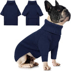 Queenmore Small Dog Sweater, Plaid Doggie Sweater, Long Sleeve Knitted Puppy Sweater with Check Pattern, Warm Pet Sweaters, Solid Pull-on Cat Sweaters, Navy Blue S