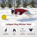 Lelepet Reversible Dog Coat Waterproof Dog Jacket Windproof Puffer Vest for Winter Warm Lightweight Coats for Large Dogs Adjustbale Hook & Loop Pet Apparel with Leash Hole, Boxer, Weimaraner, 2XL