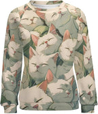 Womens Long Sleeve Tops Y2k Japanese Art Print Sweatshirts Fall Pullover for Women Crewneck Vintage Shirts Boho Tops