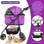 Pet Stroller,Dog Stroller for Small Medium Dogs Cats,3 Wheels,Foldable,with Breathable Mesh Canopy,Cup Holders,Easy Assembly,Purple
