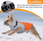 Reflective Dog Coat with Harness Built in,XL Soft Warm Dog Jacket for Cold Weather,Windproof Snowproof Pet Vest for Outdoor Walking Hiking,Adjustable Collar Easy On/Off,Orange,XL