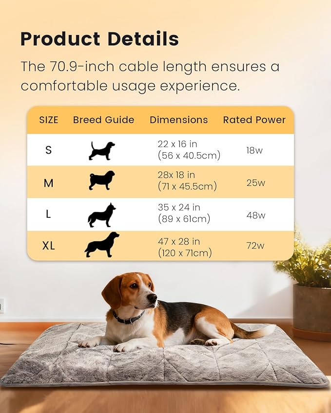 Mora Pets Pet Heating Pad Heated Dog Bed 9 Adjustable Temperature Cat Warming Mat with Timer Auto Power Off Heated Pet Bed 28 Inch for Cats and Dogs Indoor
