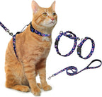 Hikiko Cat Harness and Leash Set Escape Proof Adjustable Walking Travel Cute Kitten Harness for Small Medium Large Cats (Navy Blue Floral, M)