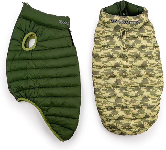 Winchester Pet Premium Reversible Dog Puffer Vest, Green, XXL