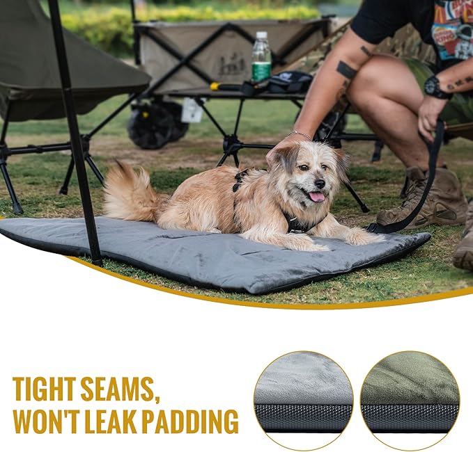 ONETIGRIS Travel Dog Bed - Portable, Washable, Waterproof Anti-Slip Dog Camping Bed, 3.6ft by 2.2ft Outdoor Indoor Bed Mat Cushioned Plush Warm Puppy Mattresses